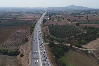Bursa’da bayram tatili yoğunluğu havadan görüntülendi