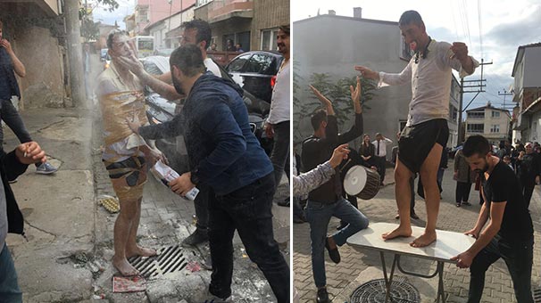 Damadın kafasında yumurta kırıp, una buladılar