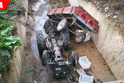 Park halindeki traktör su kanalına uçtu