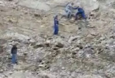 İnegöl’de baraj inşaatının yamacına çıktı, mahsur kaldı