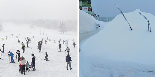 Uludağ’da yoğun kar…Otomobiller kayboldu