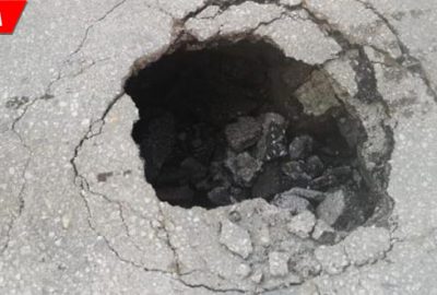 Çöken asfalt paniğe yol açtı