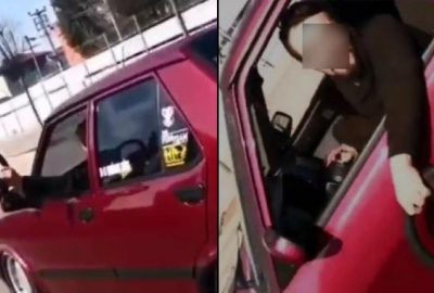 Pes dedirten görüntüler! Seyir halinde direksiyonu söktü…