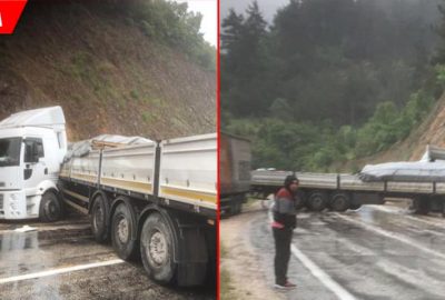 Kontrolden çıkan TIR yolu trafiğe kapattı