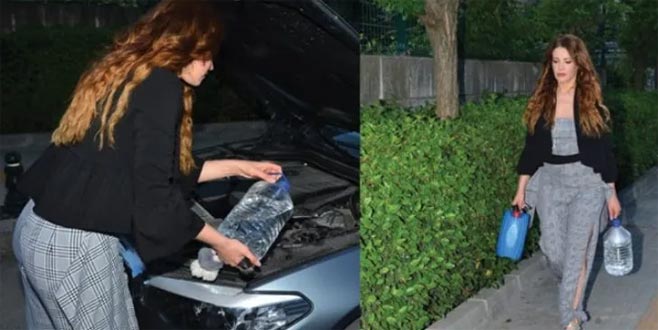 Otomobiline bidonlarla su taşıdı