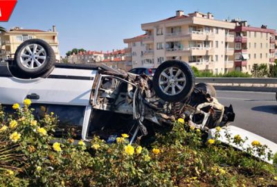 Kontrolden çıkan araç takla attı