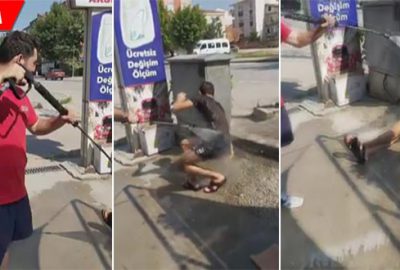 Sıcak havada bunalınca soluğu oto yıkamacıda aldı