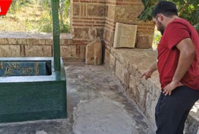 600 yıllık türbede definecilerin açtığı çukur kapatıldı