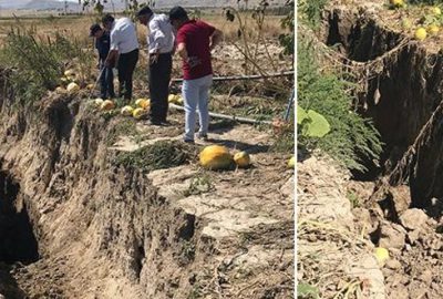 Tarım arazisinde 1 kilometrelik yarık