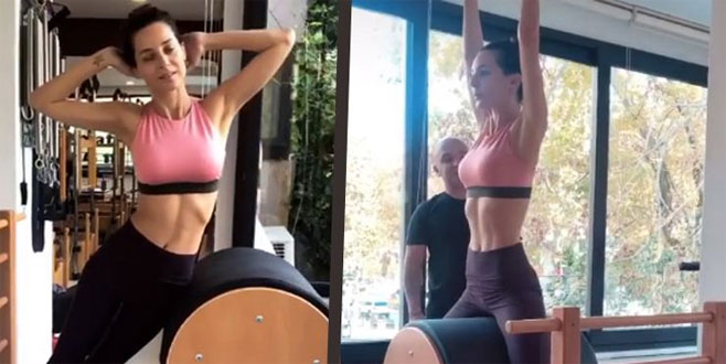 Kaslarıyla şov yaptı