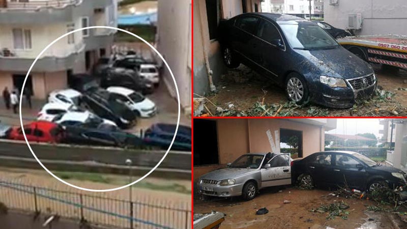 Felaketi yaşadılar! Ne bulduysa sürükledi, araçlar üst üste yığıldı Felaketi yaşadılar! Ne bulduysa sürükledi, araçlar üst üste yığıldı