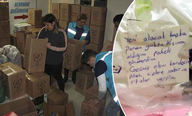 Yardım paketinden çıkan not duygulandırdı Yardım paketinden çıkan not duygulandırdı