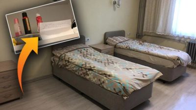 Karantina yurduna gelecek olanlara bir öğrenci kolonya ve not bıraktı