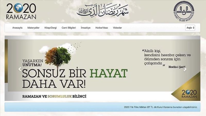 Diyanet İşleri Başkanlığının ramazan ayına yönelik bilgilendirmelerinin yer aldığı "ramazan.diyanet.gov.tr"