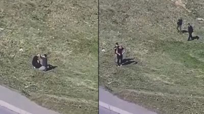 Pes dedirten görüntü! Boş arazide tıraş