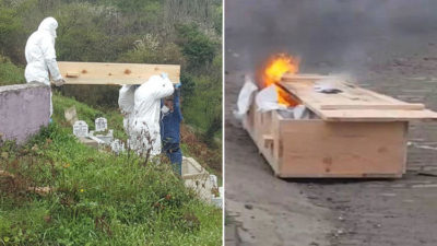 Şaşırtan görüntüler! Cenazeden sonra tabutu yaktılar