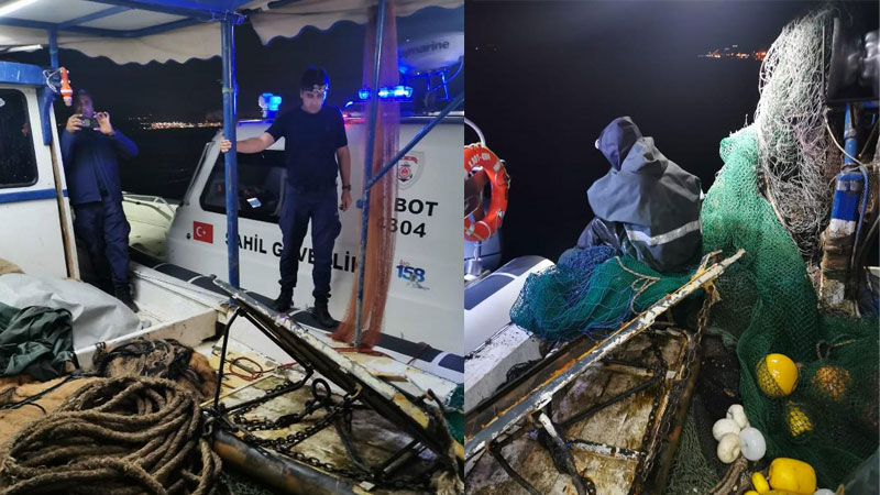 Gemlik’te kaçak avlanan trol teknesine el konuldu