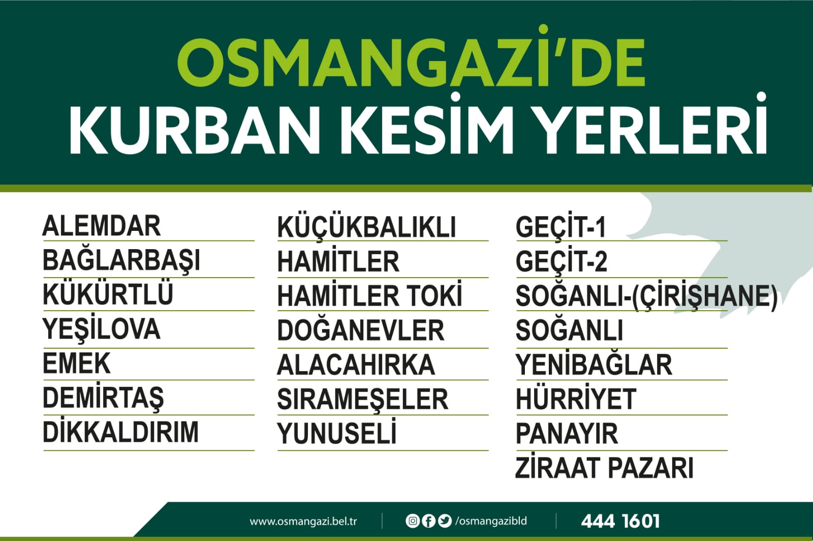 Osmangazi Belediyesi kurban kesim yerlerini açıkladı