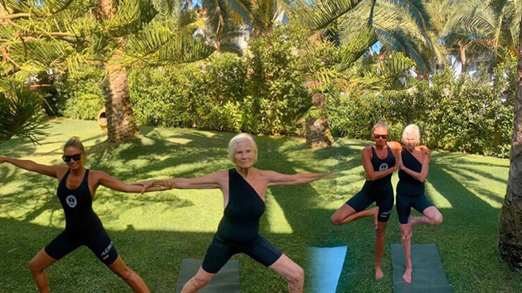 Annaannesini gören şaştı kaldı! 90 yaşında yoga