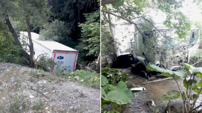 Bursa’da kontrolden çıkan TIR dereye uçtu