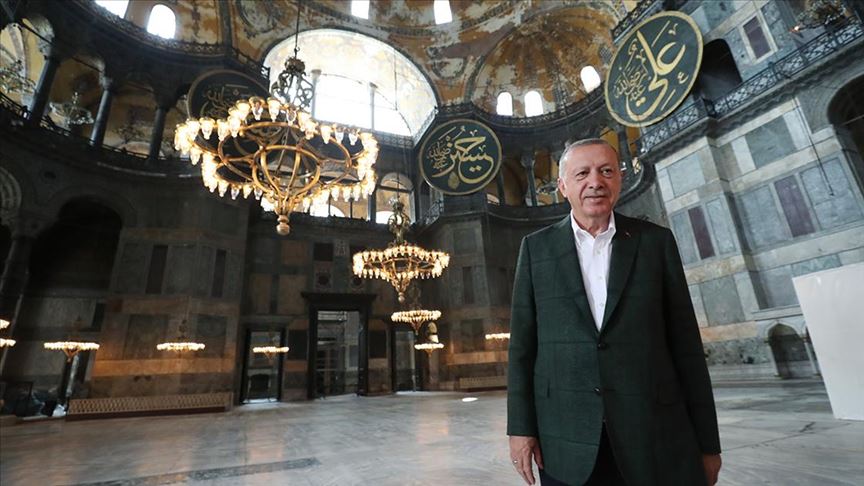 Cumhurbaşkanı Erdoğan ve Bahçeli’den Ayasofya Camii’nde inceleme