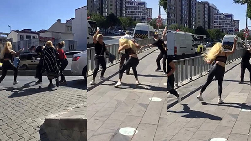 Akıl almaz olay! 4 kadın yol ortasında bir adamı tekme tokat dövdü