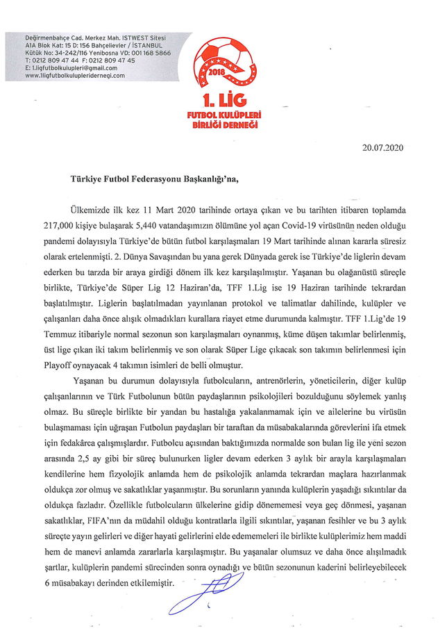1.Lig Kulüpler Derneği'nden flaş talep... Düşme kaldırılsın! 1 metin