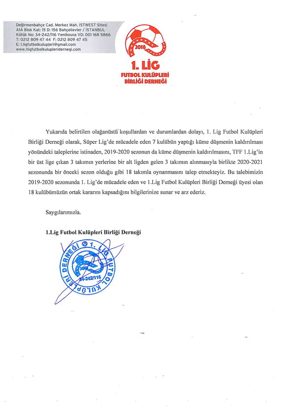 1.Lig Kulüpler Derneği'nden flaş talep... Düşme kaldırılsın! 2 metin1