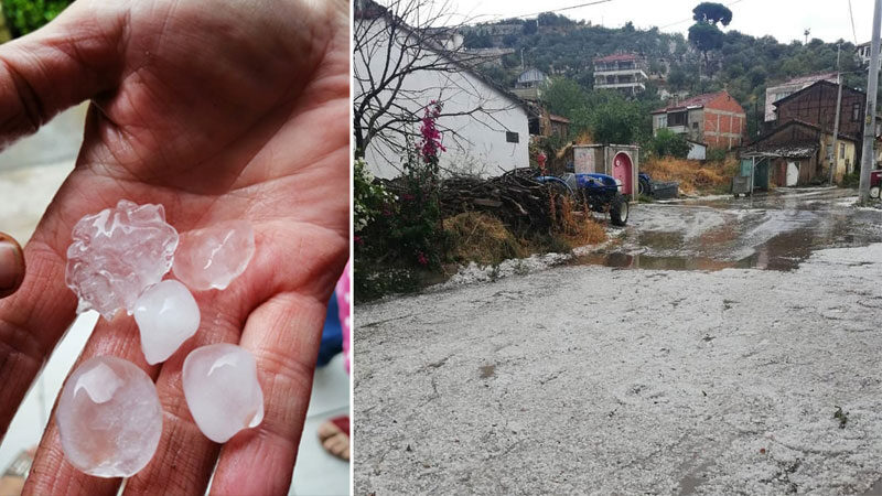 Gemlik’i dolu vurdu Bursa'nın Gemlik ilçesinde ceviz büyüklüğünde yağan dolu tarım alanlarına zarar