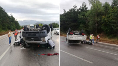 Bursa’da feci kaza! Bariyerlere çarpıp takla attı