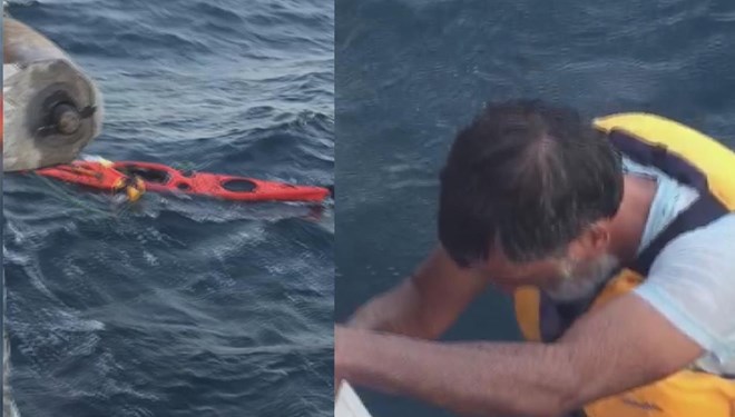 Marmara’nın ortasında kanosuna sarılmış yardım bekliyordu; Deniz otobüsüyle kurtarıldı