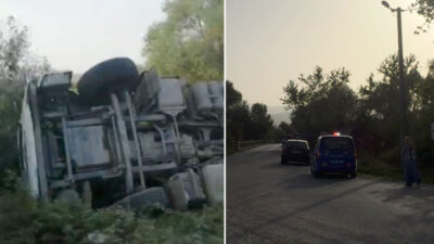 Bursa’da TIR devrildi: 1 yaralı