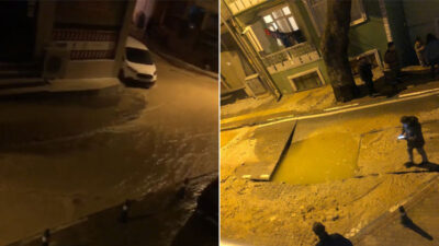 Bursa’da su borusu patladı, yol çöktü