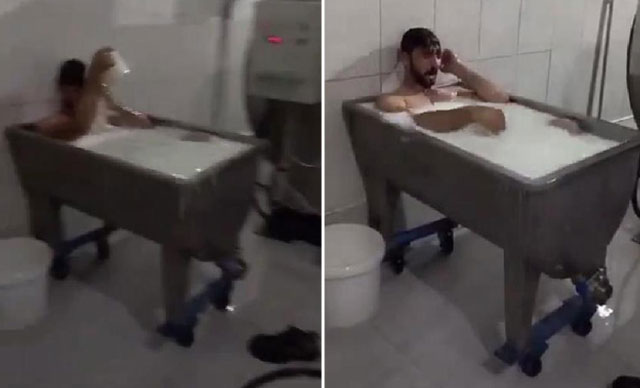 Süt toplama merkezinde skandal görüntü