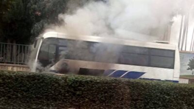 Halk otobüsünde yangın paniği