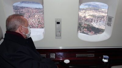 Cumhurbaşkanı Erdoğan, Çamlıca tepesindeki çalışmaları havadan inceledi