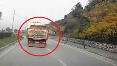 Bursa’da ralli yapan kamyon kameralara yansıdı