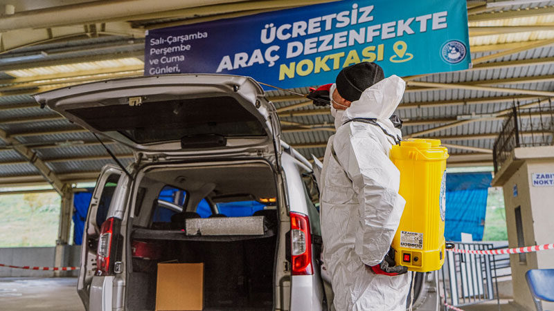 Kestel Belediyesi Covid-19 salgınının yayılmasını önlemek amacıyla, araç dezenfeksiyon hizmetine