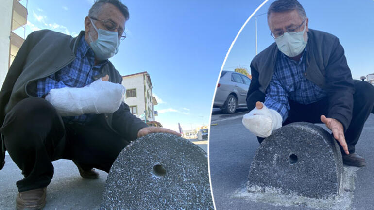 Şaşkına çeviren olay! Aynı taşa 6 kez takılıp düştü böyle isyan etti