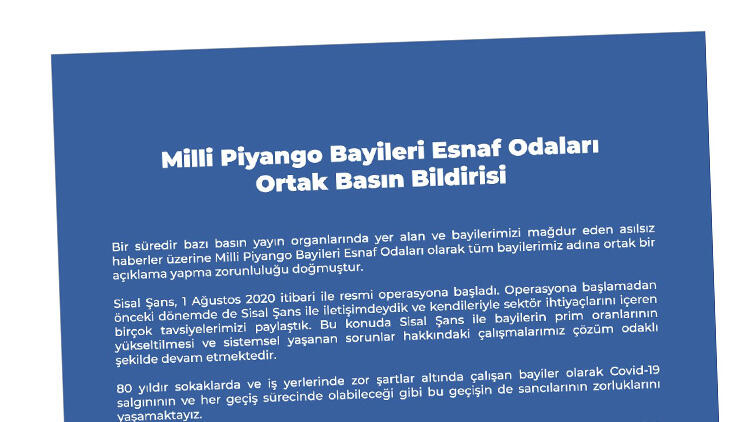 Milli Piyango Bayileri Esnaf Odaları’ndan ortak açıklama