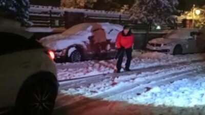 Yer: Bursa… Aracın arkasına bağladığı iple snowboard yaptı