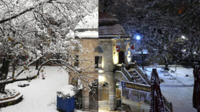 Bursa’daki tarihi mekanlar gece ve gündüz karla ayrı güzel