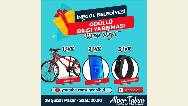 İnegöl Belediyesi 2. Ödüllü Bilgi Yarışması başlıyor İnegöl Belediyesi 2. Ödüllü Bilgi Yarışması başlıyor