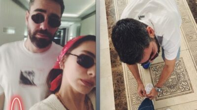 Eşinin ayakkabısının bağcığını bağladı