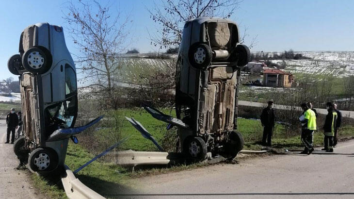 Akılalmaz kaza! Otomobil dik durdu