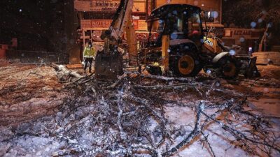 İstanbul’da kar yağışı nedeniyle bazı bölgelerde ağaçlar devrildi