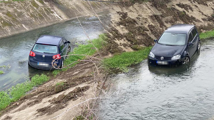 Otomobil dereye uçtu! Sürücü dehşeti yaşadı