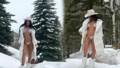 Karlar üzerinde bikinili poz!