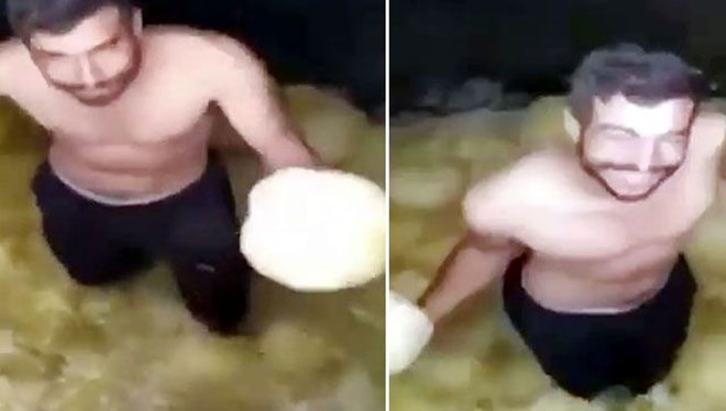 Tepki çeken görüntü! Bu halde turşu tankına girdi