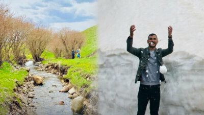 Aynı anda iki mevsim! Hem çiçek topladılar, hem karın tadını çıkardılar